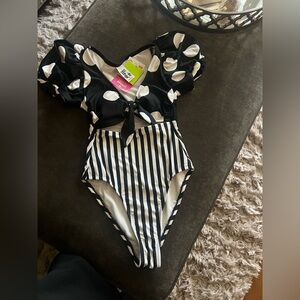 Tabatha Brown, black and white target one piece